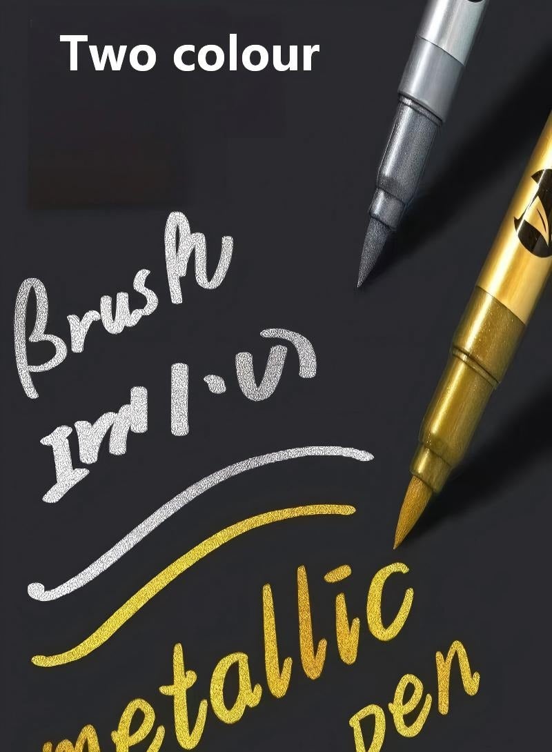 12pcs Metallic  Gold & Silver Markers Painting Set, Metallic Permanent Markers Pens Set Waterproof, Non-Toxic Ink for DIY Crafts, Resin Art, Scrapbooking, Black Card Drawing, Ramadan Decorations, Works on Wood, Glass, Metal, Plastic, Ceramic - Image 3